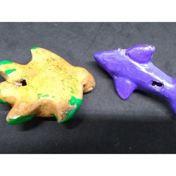 Two vtg Cabo S. Lucas  ocarina terracotta/clay flutes/ pendants dolphin & turtle - Picture 7 of 8